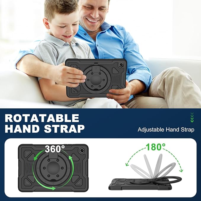 Case for Samsung Galaxy Tab A11 Plus 2025 / A9 Plus 2023 11 Inch Tablet CaseGalaxy Tab A11+/A9+ Case with Screen Protector360°Rotating Stand &amp Shoulder Strap Pencil Holder (Black)
