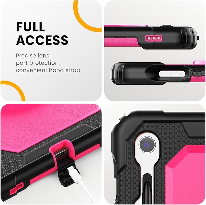 Timecity Case for Samsung Galaxy Tab S10 FE/ S9 FE 5G 10.9 Inch/ S9 11 Inch - Heavy Duty Protective Cover with Screen Protector, Rotating Stand, Shoulder Strap & S Pen Holder | Kids-Friendly, Rose