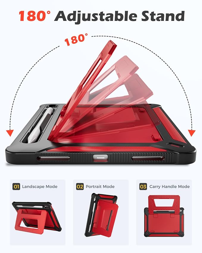 ProCase Kids Case for 11 iPad (A16) &amp 10.9 iPad 10th Gen Black | 180° Adjustable Kickstand with Pencil Holder 3-Layer Heavy Duty Rugged Shockproof Hard Shell Cover