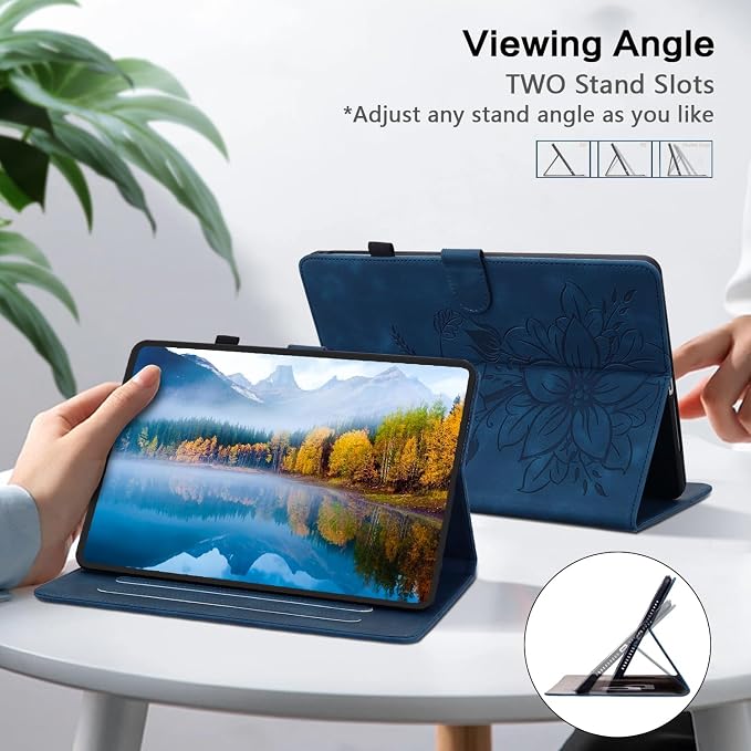 Case for All-New Amazon Fire HD 10 and 10 Plus Tablet (13th/11th Generation 2023/2021 Release) Magnetic Clasp Stand Leather Case with Pen Holder Blue