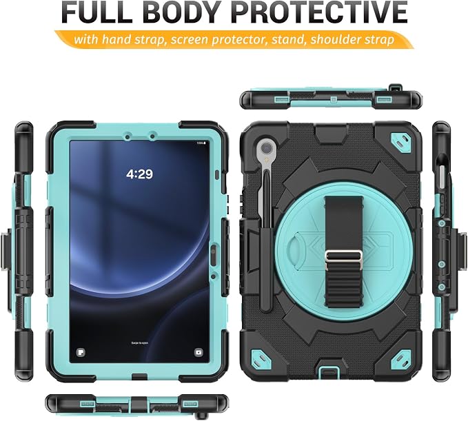 HXCASEAC Case for Samsung Galaxy Tab S10+ Plus / S9 Fe+ / S9+ 5G 12.4 inch Protective with Screen Protector/S Pen Holder/ 360 Rotating Stand Hand Strap - Black