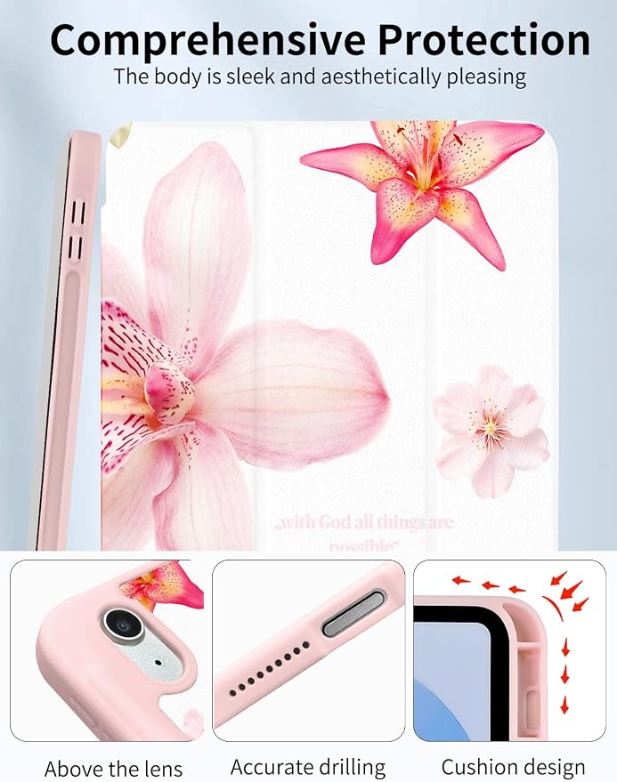 Case for iPad 9th/ 8th/ 7th Generation Case 10.2&amp10.5 Inch (2021/2020/2019 Release) Slim Lightweight Soft Trifold Back Cover with Pencil Holder &amp Auto Sleep/Wake Cover Cherries Cheetah Bows