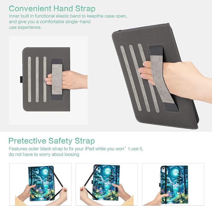 Lokigo Case for iPad (A16) 11th/10th Generation Aurora Forest | for iPad 11th-11 Inch/10th-10.9 Inch Stand Cover Pencil Holder/Hand Strap/Pocket Support Touch ID Auto Wake/Sleep