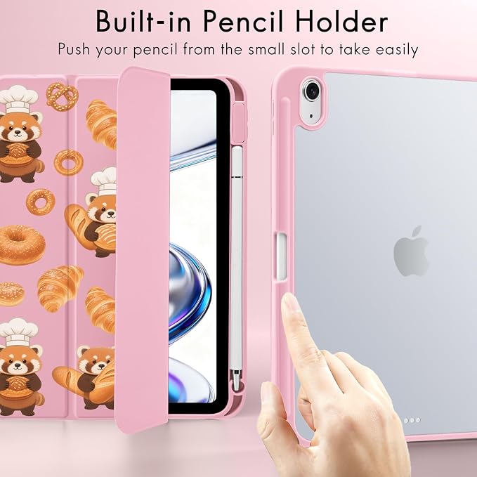Cute Deer Fawn Rose Flowers Case for iPad 9th/8th/7th Generation | Cute Designs Cover for iPad 10.2 2021/2020/2019 Gen with Pencil Holder | Slim Clear Acrylic Back Auto Sleep/Wake Shell