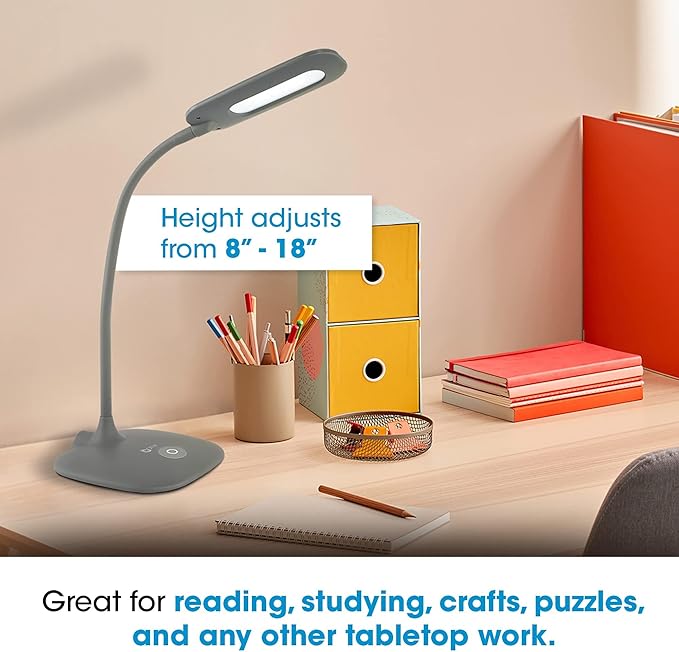 OttLite LED Soft Touch Desk Lamp - 3 Brightness Settings with Energy Efficient Natural Daylight LEDs - Adjustable Flexible Neck & Touch Controls for Tabletops, Home Office, Computer Desk, & Dorms