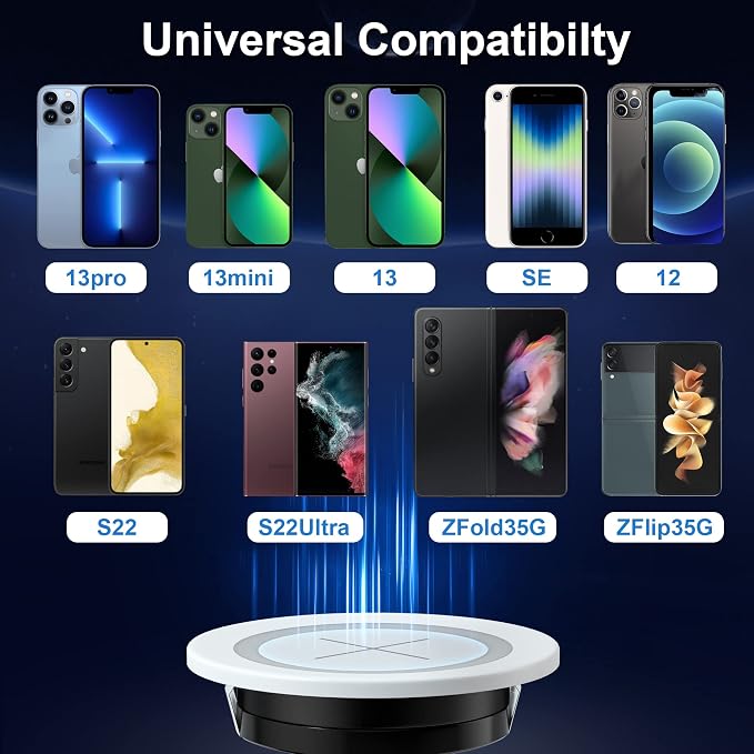 Desk Wireless Charger JE Make IT Simple Desktop Grommet Power Wireless Charging Pad for iPhone 16/15/14/13/12 Series Samsung Airpods and All Phones with Wireless Charging (Black)