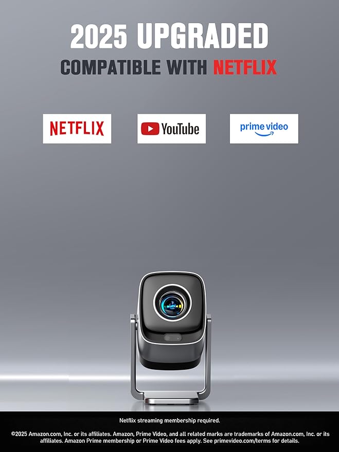[Compatible with Netflix & TOF Real-time Focus] Mini Projector with WiFi and Bluetooth, XuanPad Smart Projector 4K Support, Dolby Audio & Keystone, 210° Rotatable Stand for Home