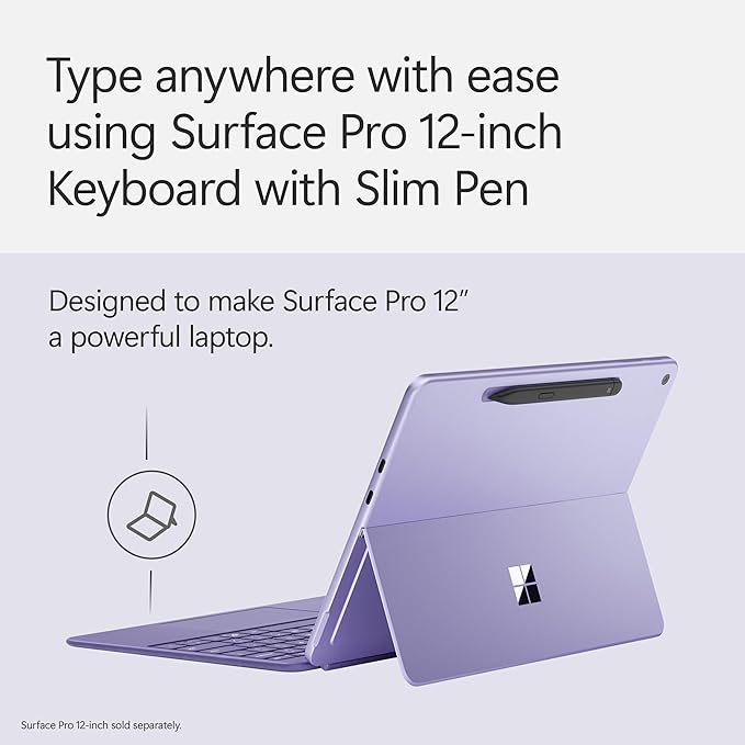 Microsoft Surface Pro Keyboard and Slim Pen 2 Bundle for Surface Pro 12" Device, Alcantara Material, Violet