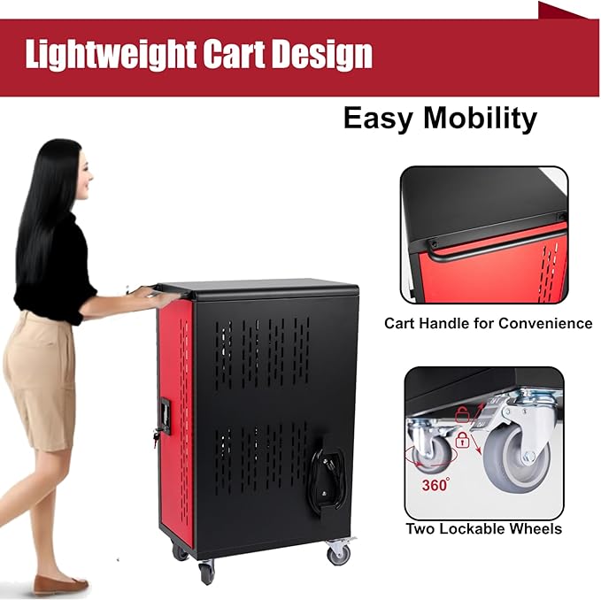 16 Device Mobile Charging Station for Laptops/Tablets/iPads/Chromebooks,16 Bay Lockable Charging Cabinet with Power Strip for Classroom,School Charging Carts with Casters