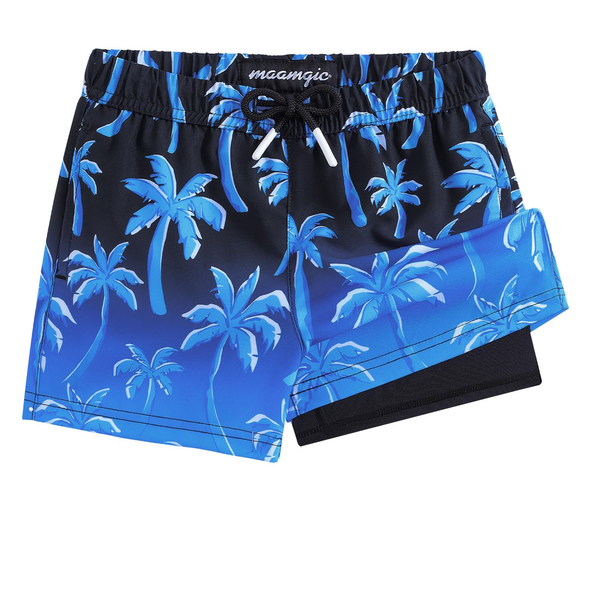 maamgic Boys Swim Trunks with Compression Liner Toddler Stretch Swim Shorts Quick Dry Swimming Trunks Boxer Brief 2 in 1 Beach Shorts Blue Coconut Tree 7