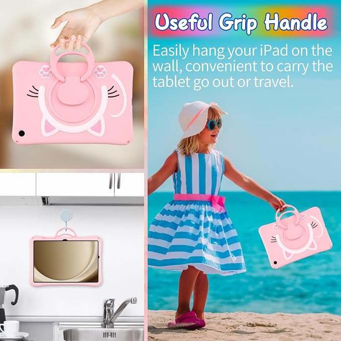 WESADN Case for Samsung Galaxy Tab A11+ Plus 2025Galaxy Tab A9+ Plus Case 11 Inch 2023 Kids Girls with Screen Protector/360 Rotating Kickstand/Lanyard Kids Cute Silicone Full Body Protective Cover