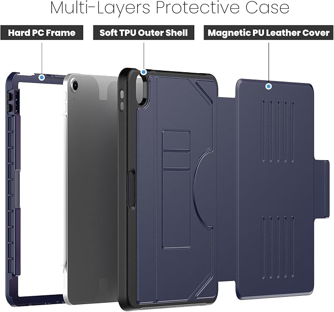 Magnetic Case for iPad Air 11 Inch M3 2025 &amp M2 2024 Business Black | Slim Fit Drop Scratch Resistant Pen Holder Card Slot  Stand