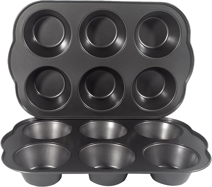 Bakexcel Non-Stick Jumbo 3.5" 6-Cup Muffin Pans, Set of 2(Black)