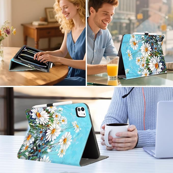 Vimorco for iPad Pro 11-inch Case M5/M4 2025/2024 for iPad Pro Case 11 Inch M5/M4 Pencil Holder/Hand Strap/Pocket/Screen Protection Band 3 Adjustable Angles Auto Sleep/Wake Beach Blue Ocean