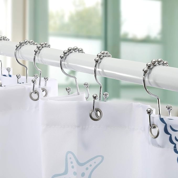 Shower Curtain Hooks, Goowin Shower Curtain Rings, Stainless Steel Shower Curtain Hooks Rust Proof Free Sliding Double Shower Hooks for Curtain, Shower Curtains & Liners (Chrome)