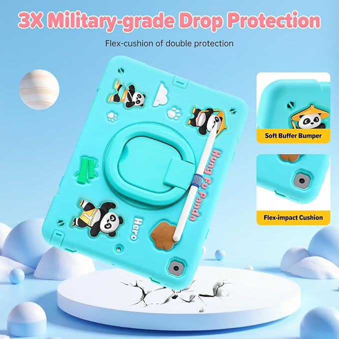 Case for iPad A16 11th Generation 11 Inch 2025 iPad 10th Generation 10.9 Inch 2022 Silicone 3D Panda Design Kids Case Heavy Duty Protection with Kickstand/Pencil Holder/Strap