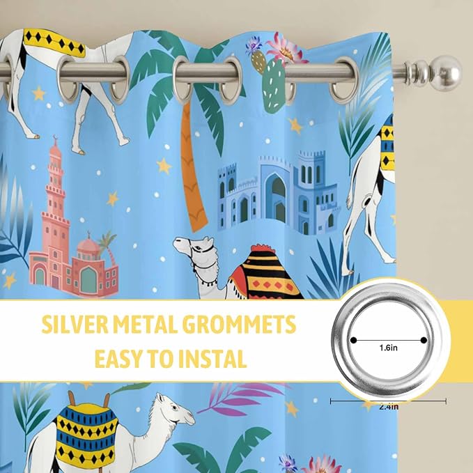 2 Panel Kitchen Cafe Curtains, Desert Landscape Sunlight Filtering Nature Air