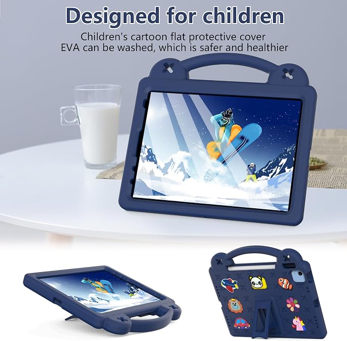 YRH Kids Case for iPad A18 (2026) Gen 12 / for iPad A16 (2025) with Strap Handle Stand EVA Shockproof Cover for iPad 12th Generation 11'' Blue