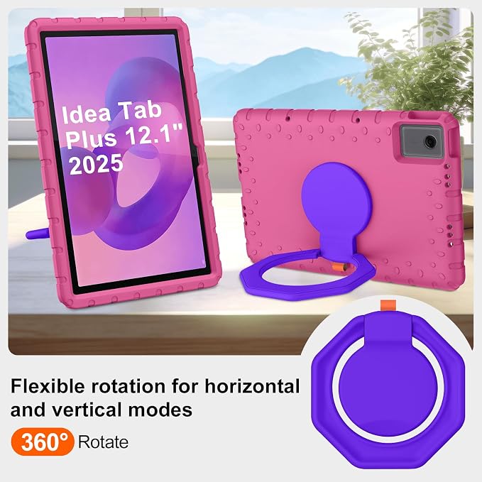 for Lenovo Idea Tab Plus Case 12.1 2025 with 360° Rotating Stand Handle and Pencil Holder New EVA Shockproof Cover for Kids Adults Home School Office Outdoor Black