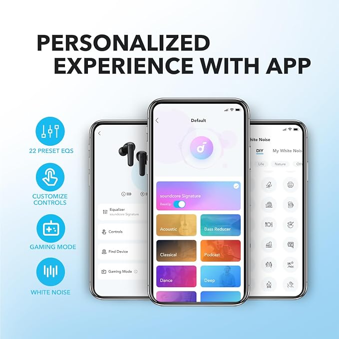 Soundcore by Anker P20i True Wireless Earbuds 10mm Drivers with Big Bass Bluetooth 5.3 30H Long Playtime Water-Resistant 2 Mics for AI Clear Calls 22 Preset EQs Customization via App