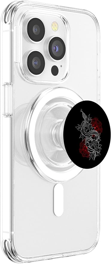 Black Red Snake Floral Illustration Print PopSockets PopGrip for MagSafe