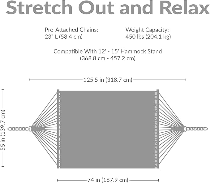 Sunnydaze Quilted Outdoor Hammock with Spreader Bars - Heavy-Duty 450-Pound Capacity Double Hammock for Outside - Catalina Beach