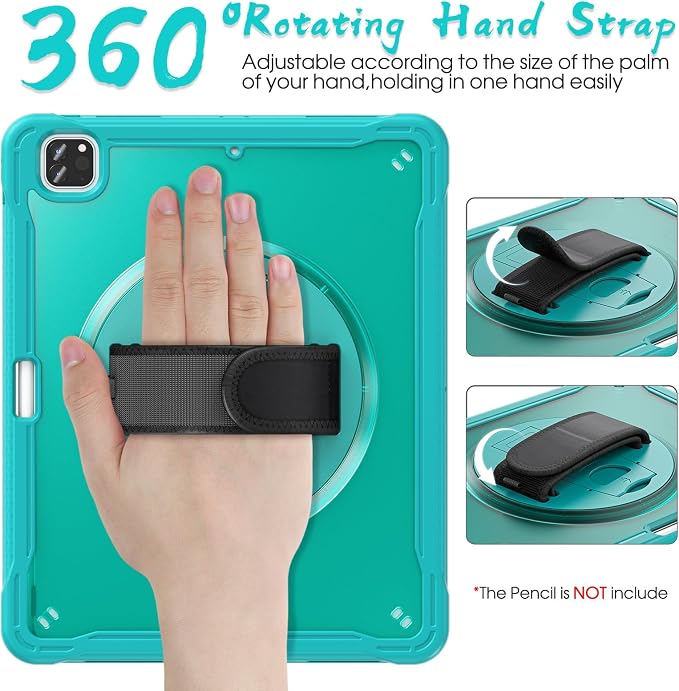 BRAECNstock Full-Body Case for iPad Air 13/Pro 12.9(3-6th)Khaki | Drop-Proof Case with Pencil Holder &amp Screen Protector | 360° Stand for Hands-Free Travel Strap | DIY-Friendly Frosted Back