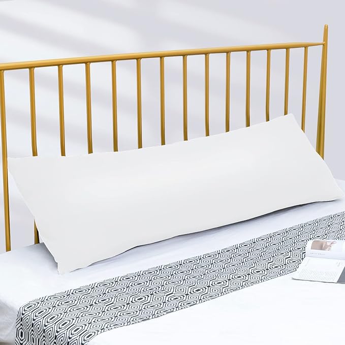 DOWNCOOL Luxury Full Body Pillow Insert with Fiber Cover - Ultra Soft Body Pillow for Sleeping - Breathable Long Bed Pillow Insert, 20"x54"(White, with Cover)