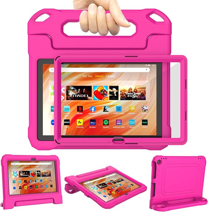 DJ&ampRPPQ10 inch Tablet Case for KidsLight Weight Shock Proof Convertible Handle Stand Kids Case Pink