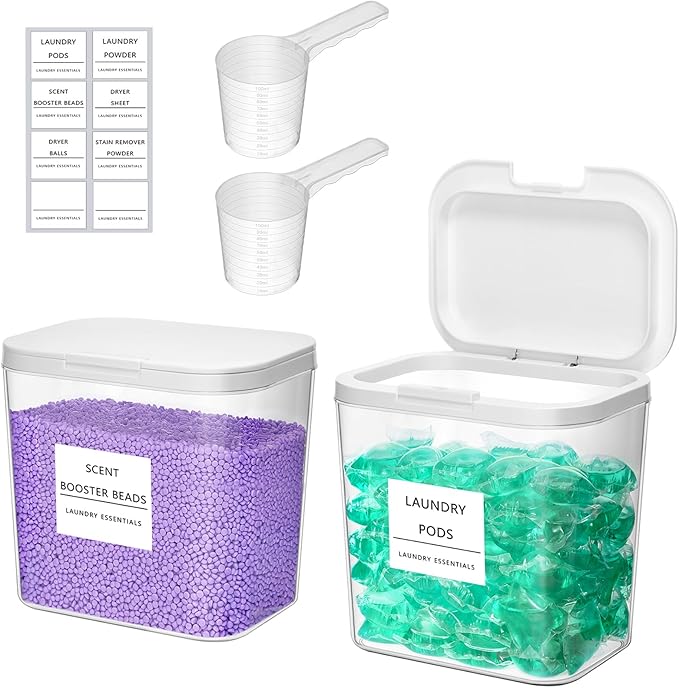 Lifewit Laundry Pods Container with Pop-up Lid, Laundry Room Organization, Dryer Sheet Holder for Washing Powder Scent Booster Beads, 2700 ml/0.72gal,2 Pcs