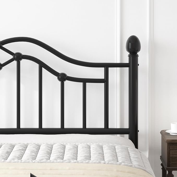 Full Metal Platform Bed Frame, Bed Frame with Victorian Headboard and Footboard, Strong Metal Slats Support, Mattress Foundation No Box Spring Needed, Easy Assembly, Noise Free, Black