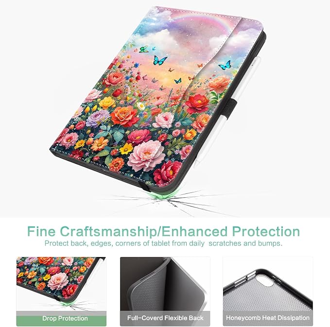 Lokigo Case for iPad (A16) 11th/10th Generation Aurora Forest | for iPad 11th-11 Inch/10th-10.9 Inch Stand Cover Pencil Holder/Hand Strap/Pocket Support Touch ID Auto Wake/Sleep