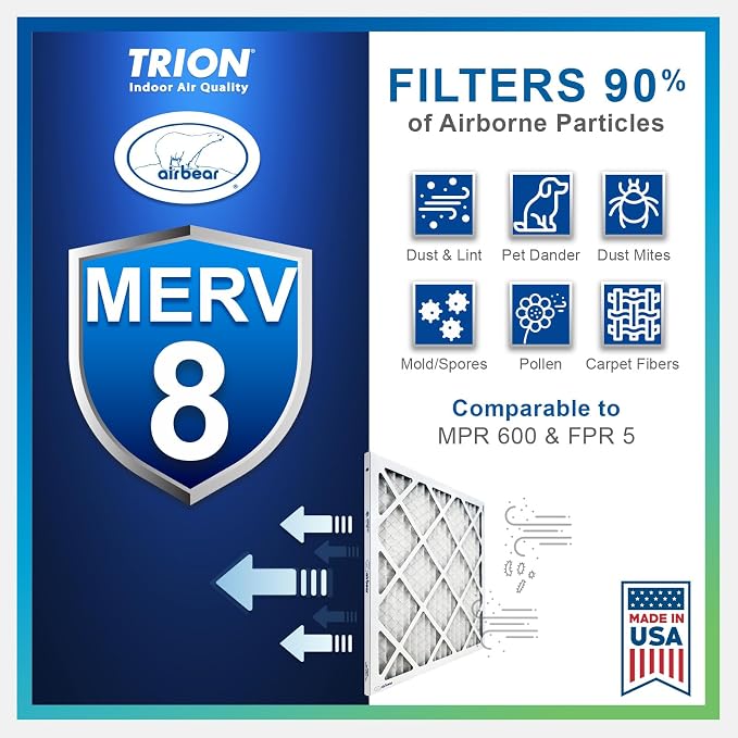 16x20x1 Air Filter MERV 8 TRION Air Bear Pleated HVAC Air Filter Replacement