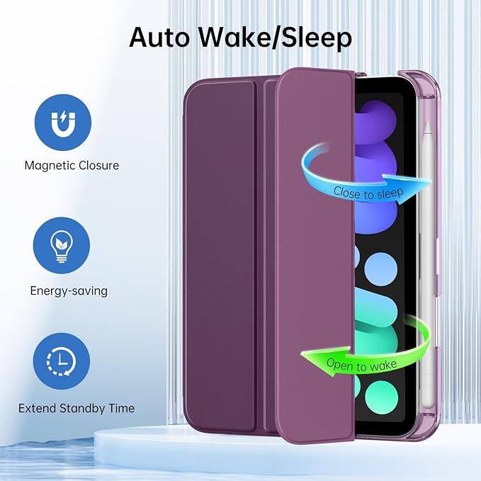 MoKo for iPad mini A17 Pro Case 8.3 Inch 2024 iPad mini 7th/6th Case 2021 | For iPad Mini Case with Pencil Holder Light Trifold Smart Protective Cover with Hard PC Translucent Back Shell Agave Gree