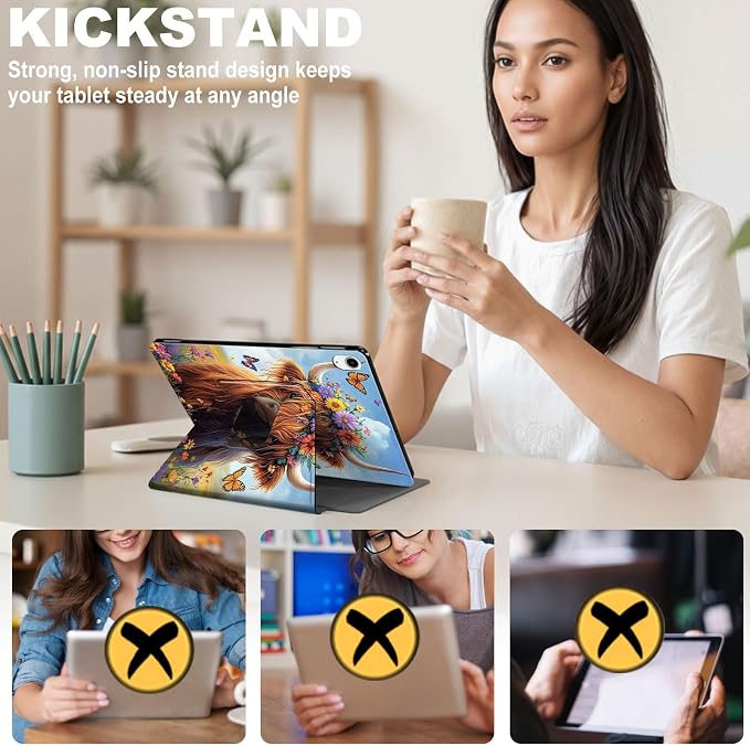 for iPad 11th Generation (A16 2025) 11 / iPad 10th Gen 10.9 2022 Case 360° Rotating PU Leather Stand Cover with Auto Sleep/Wake Shockproof TPU Backl Raccoon Perched