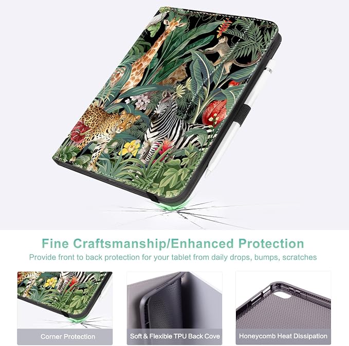Lokigo Case for iPad (A16) 11th/10th Generation Aurora Forest | for iPad 11th-11 Inch/10th-10.9 Inch Stand Cover Pencil Holder/Hand Strap/Pocket Support Touch ID Auto Wake/Sleep