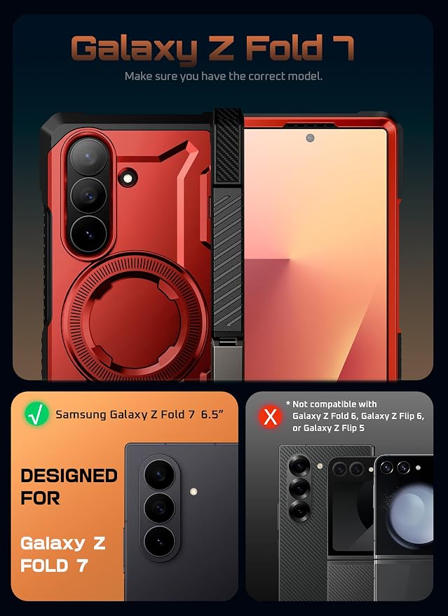 SUPCASE for Samsung Galaxy Z Fold 7 Case with Kickstand Azure | Compatible with MagSafe Tempered Glass Screen Protector Military-Grade Protection Hinge Coverage Unicorn Beetle Grip