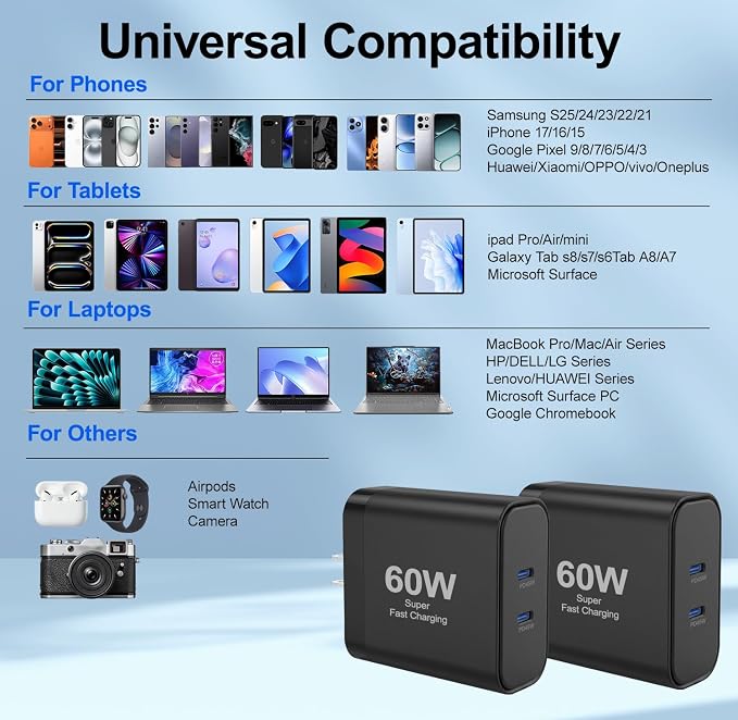 iPhone 17 Charger45W Fast Charging Dual Port USB C Charger Block with 3/6/10/10FT Type C Charging Cable-PD Quick Adapter 3.0 for iPhone 17e/17/17 Pro/17 Pro Max/Air/16/15 Pro Max/PlusiPad (Black)