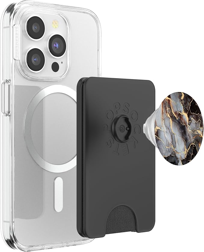 Black and White Faux Marble with Gold Accent Color PopSockets Adhesive PopGrip