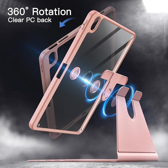 JETech Rotating Case ONLY for iPad Air 11-Inch M4/M3/M2 (2026/2025/2024) iPad Air 5/4 (2022/2020 5th/4th Generation 10.9-Inch) 360 Degree Rotation Protective Stand Cover Clear Back (Black)
