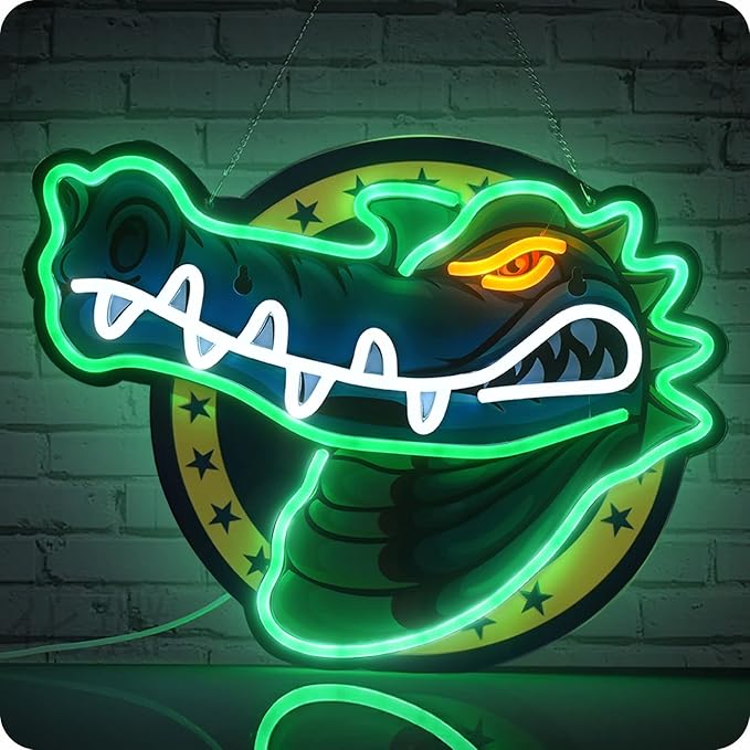 IMTATTO Alligator neon sign crocodile LED light for wall decor, USB powered, bar pub store club garage bedroom, home artwork