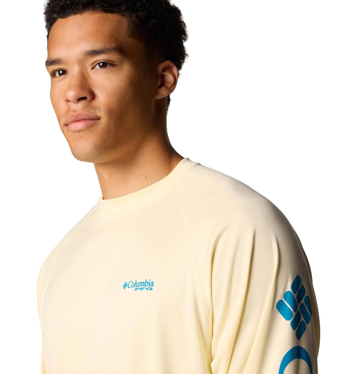 Columbia Men's PFG Terminal Tackle Long Sleeve Fishing Shirt, Lemon Wash/Blue Echo Logo, 2X