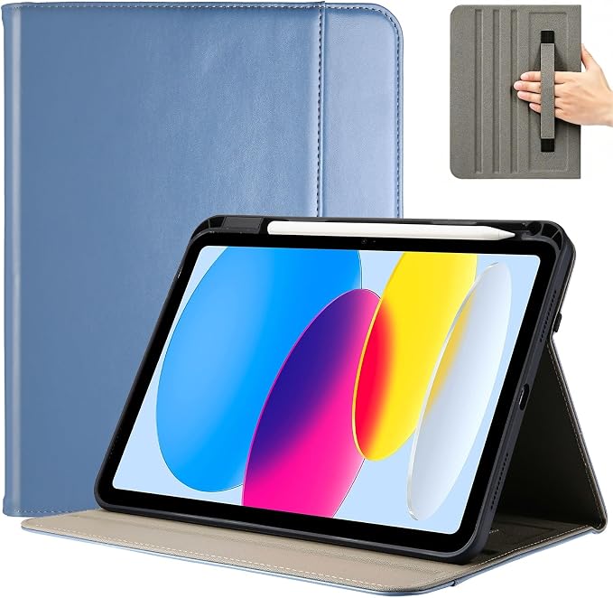 ProCase for iPad A16 11th Generation 11” 2025/iPad 10th Generation 10.9” 2022 with Pencil Holder iPad 11/10 PU Leather Case Business Stand Cover Smart Folio with Hand Strap Front Pocket -Berrypurple