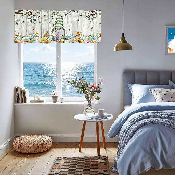 Easter Gnomes Curtain Valances for Windows, Kitchen Valance Window Treatment