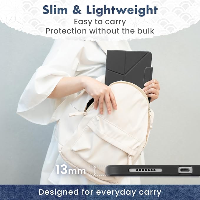 BELLEMOND iPad Case for iPad A16 11 2025 / 10th Gen 10.9 2022 | Origami Folio Stand | 6-Mode Foldable Magnetic Detachable Cover | Mamoru Ori Case | Black &amp Grey