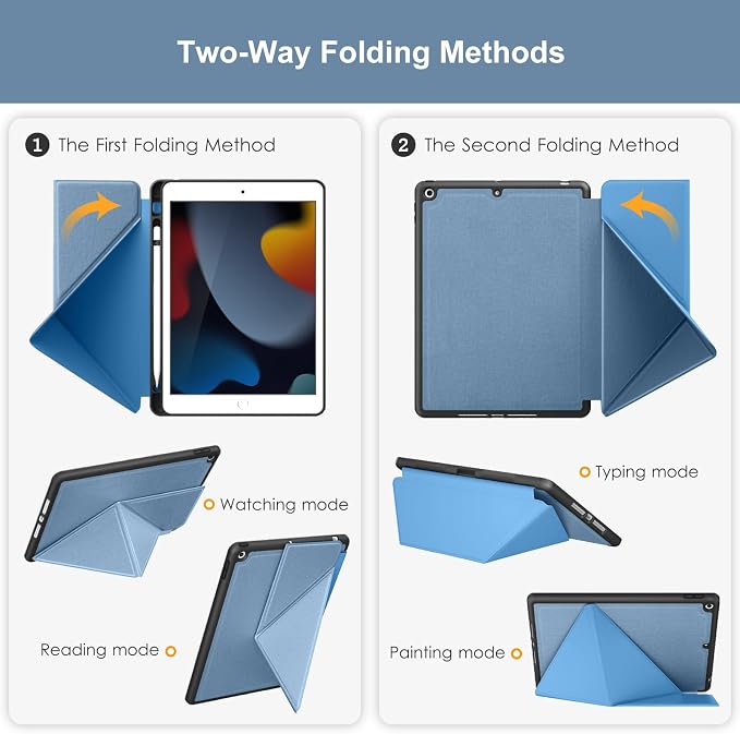 DTTO Foldable Case for for iPad 9th/8th/7th Generation 10.2-inch Black | Origami Magnetic Standing Cover with Pencil Holder，Vertical &amp Horizontal angles Auto Sleep/Wake