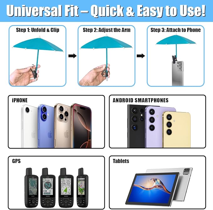 Phone Umbrella - Anti-Glare Sun Shade Phone Umbrella for Sun iPhone Clip On umbrella for phone sun shade Protects from Sunlight and Glare Outdoor Activities Universal Fit for All Smartphones