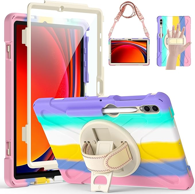 Gerutek Case for Samsung Galaxy Tab S10 FE+/ S10 FE Plus 2025 13.1 Inch Full-Body Drop Protective Case with Screen Protector Pen Holder 360° Rotate Hand Strap &amp StandShoulder Strap Black