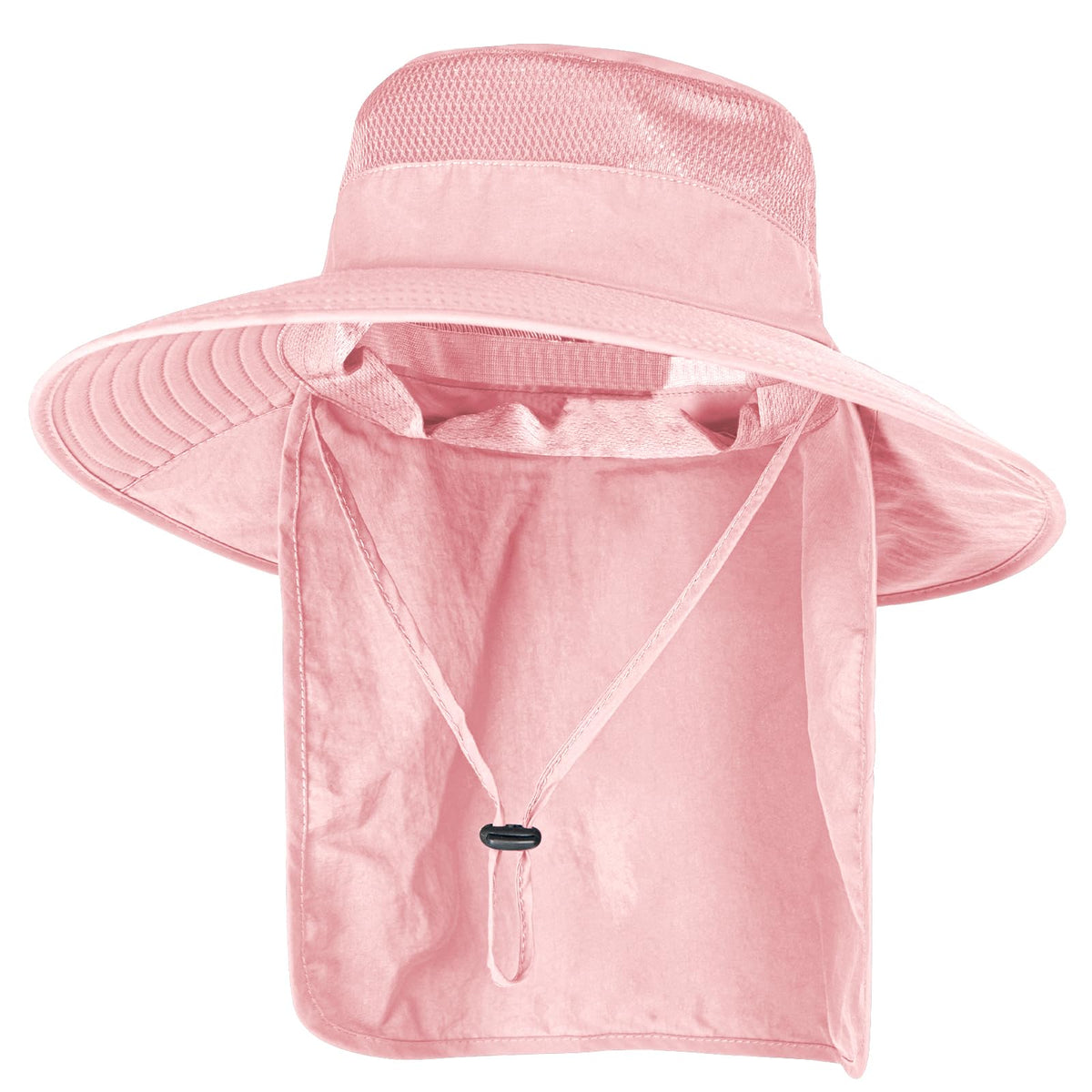 2Pack Sun Hats for Men Women Fishing Hat UPF 50+ Breathable Wide Brim Bucket Hats Summer UV Protection Safari Hat with Neck Flap Black/Pink