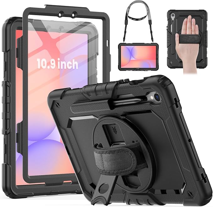 HXCASEAC Case for Samsung Galaxy Tab S6 Lite 10.4 inch Protective with Screen Protector/Hand Strap/S Pen Holder Shockproof S6 Lite Tablet Case 2024/2022/2020 SM-P610 SM-P613 SM-P620 - Black